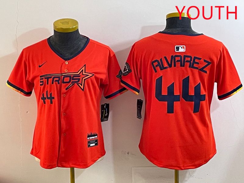 Youth Houston Astros 44 Alvarez Orange Three generations Joint Name 2025 Nike MLB Jersey style 410